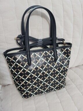 A New Day Black Patterned Tote Bag with Crosshatch Design